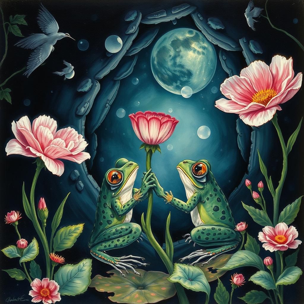 Surreal Journey: Gouache Painting of Darkness and Light