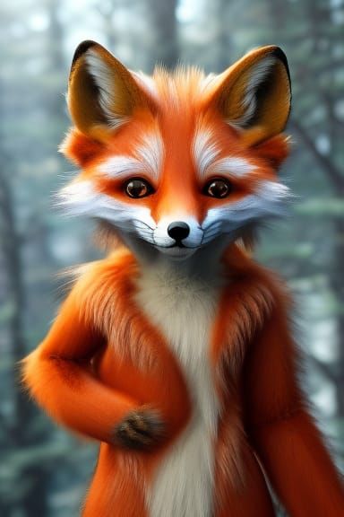 Hyperrealistic Anthropomorphic Fox in Detailed Matte Paintin...