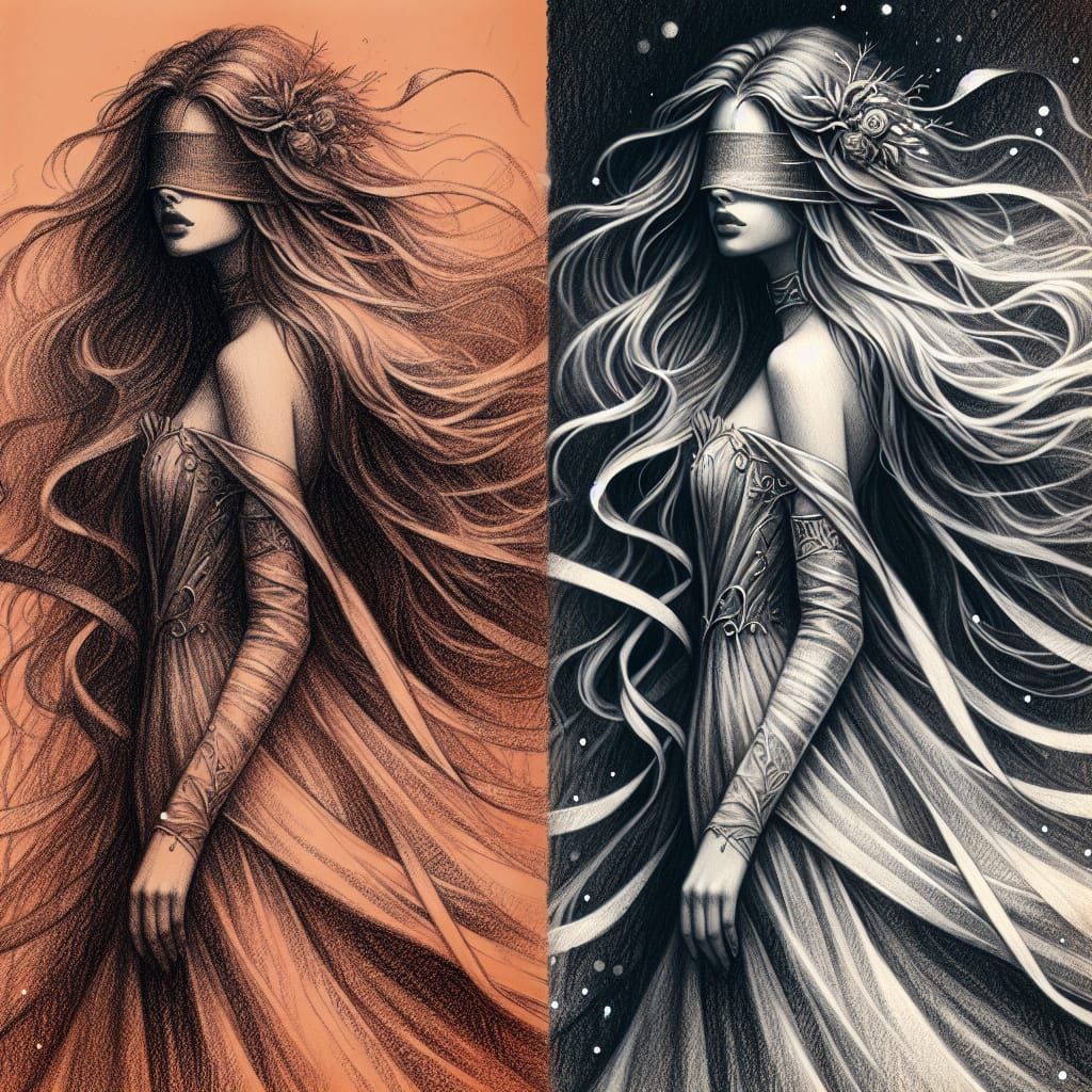 Pencil Sketch of Woman in Dress with Headpiece