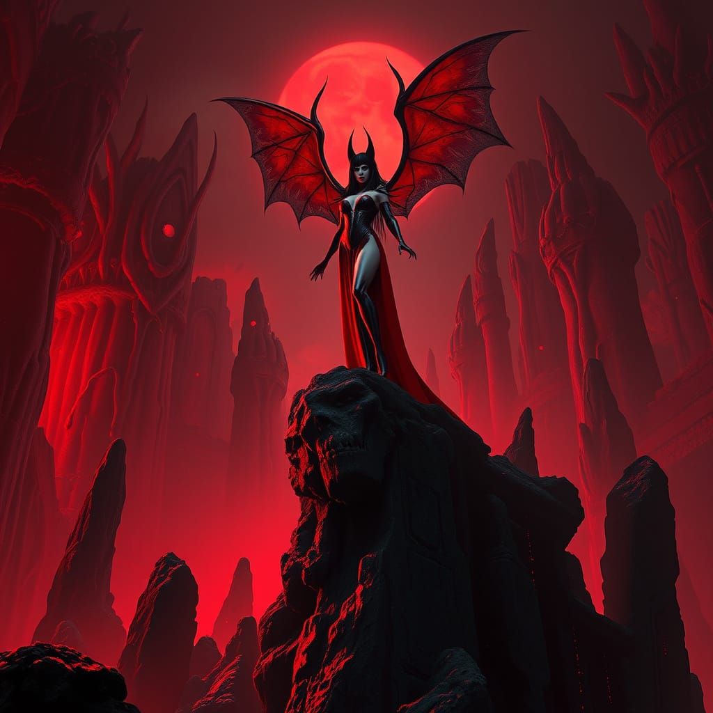 Heroic Vampirella Amidst Ancient Ruins in Rich, Iridescent L...