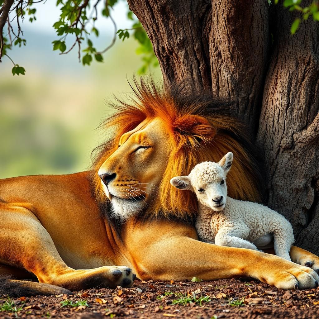 Lion and Lamb: A Peaceful African Scene