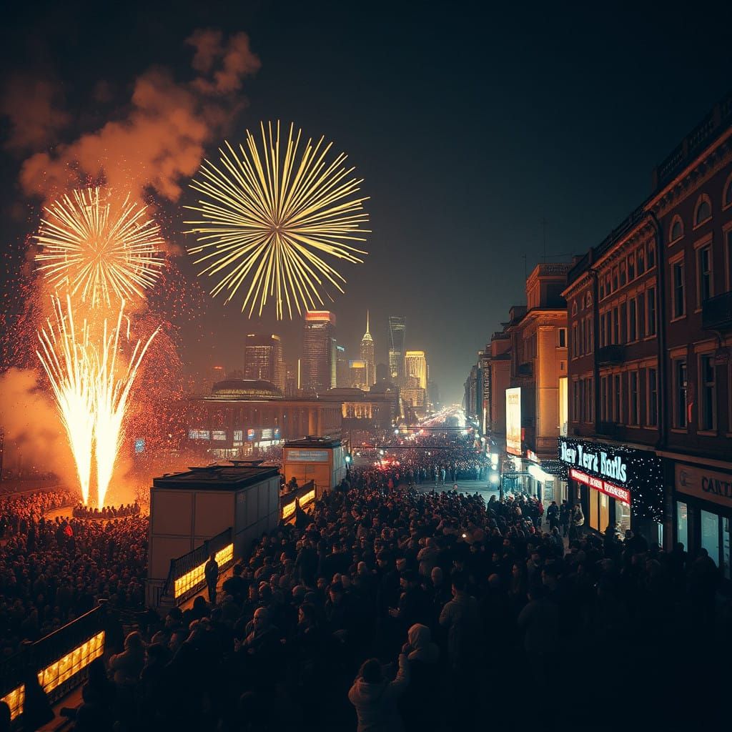 Golden Hour New Year's Celebration in City Streets