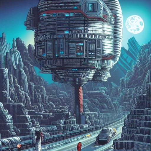 Futuristic Megacity on the Moon: Comic Book Art