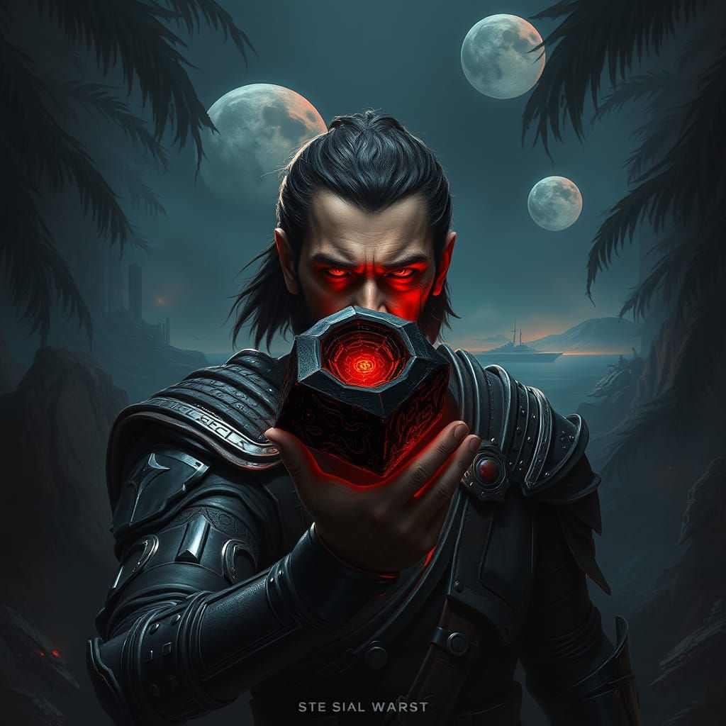 Surreal Sith Holocron Scene in Cyberpunk Style