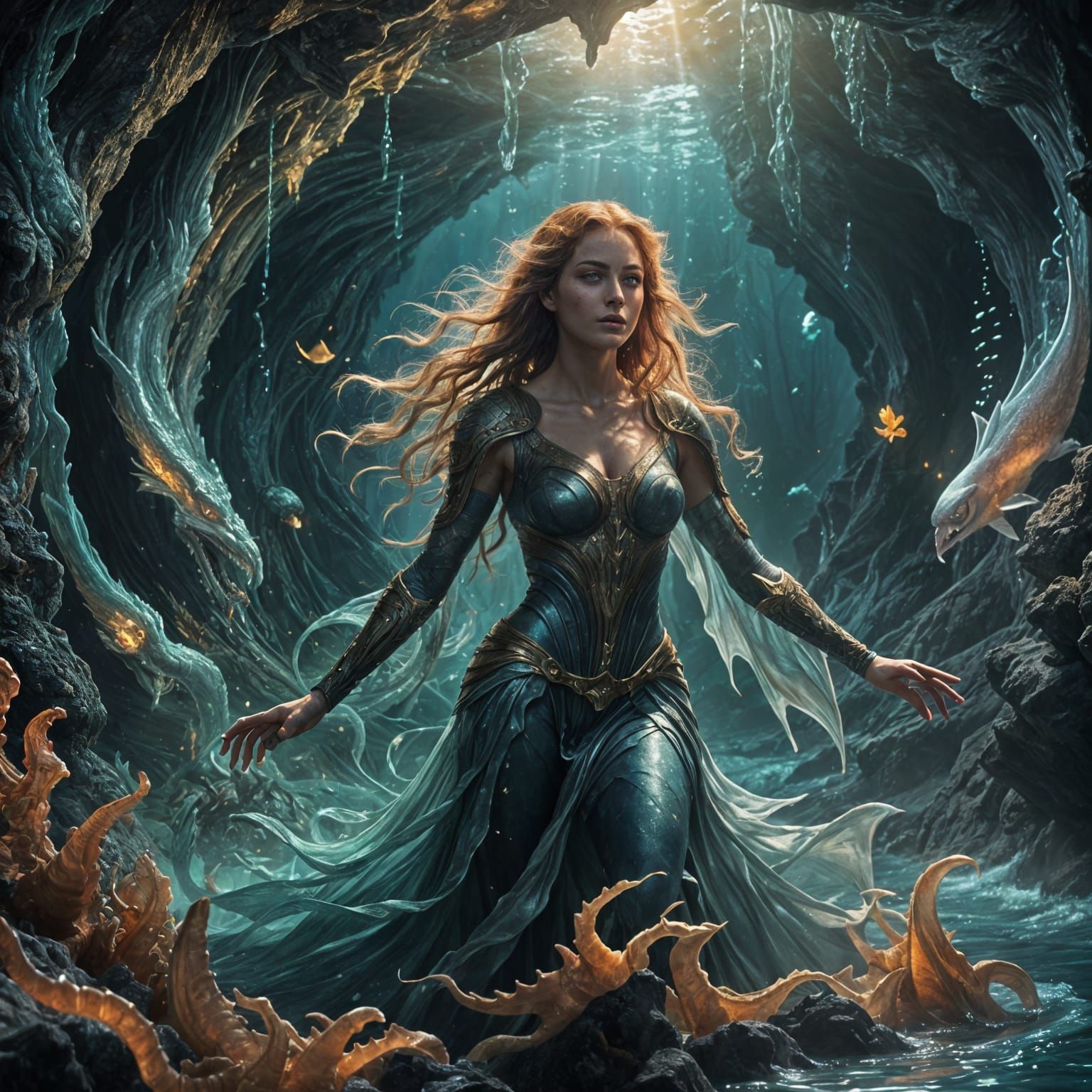 Siren Woman: Detailed Matte Painting in Deep Color
