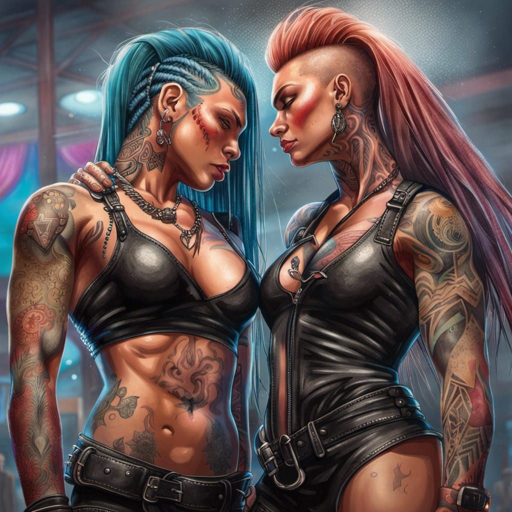Tattooed Punk Women at Metal Concert