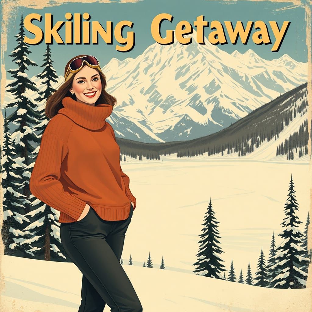 Vintage Skiing Getaway Poster in 1920s Style