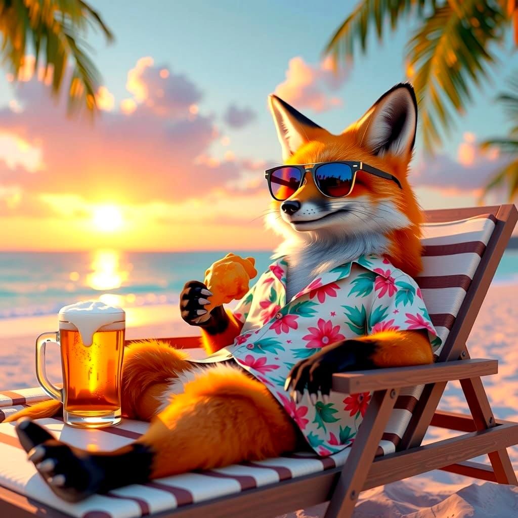 Fox on Vacation: Sunglasses, Beach, and Beer