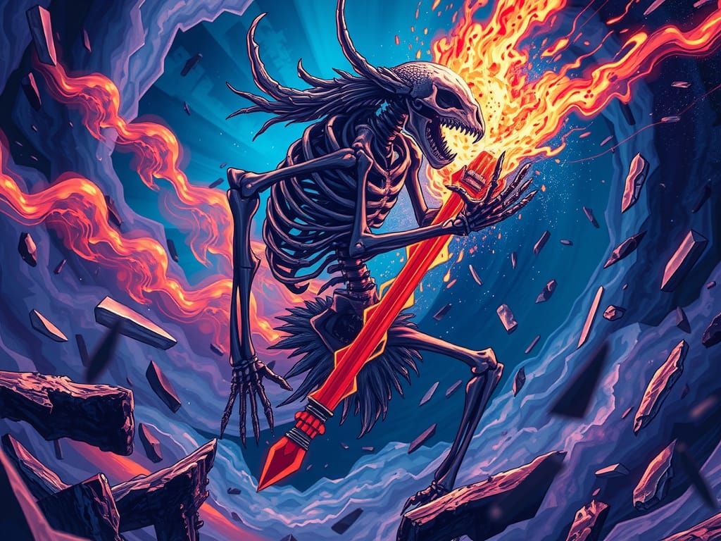 Mongolian Skeletal Warrior in Neon Sci-Fi Art