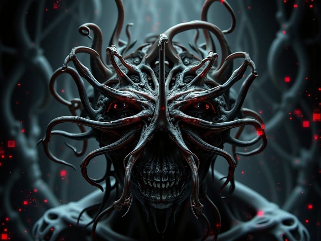 Horrifying Glitch Art: Disembodied Teeth Attacked by Octopus