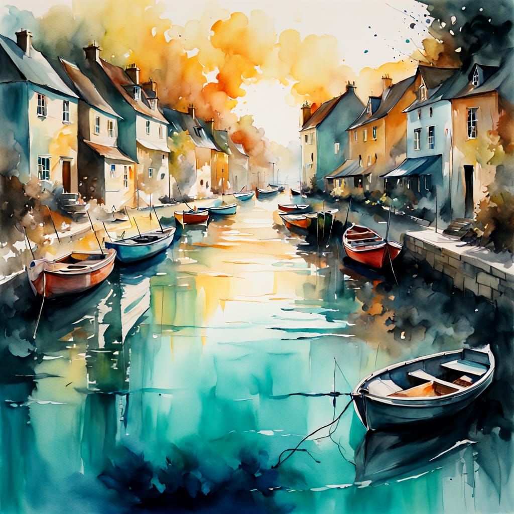 Turquoise Beach Meets Village: Expressive Digital Art