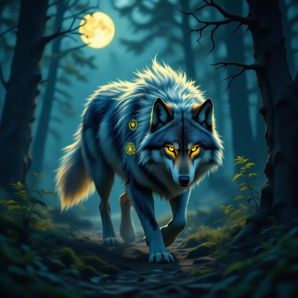 Spectral Wolf Guardian of Moonlit Forest