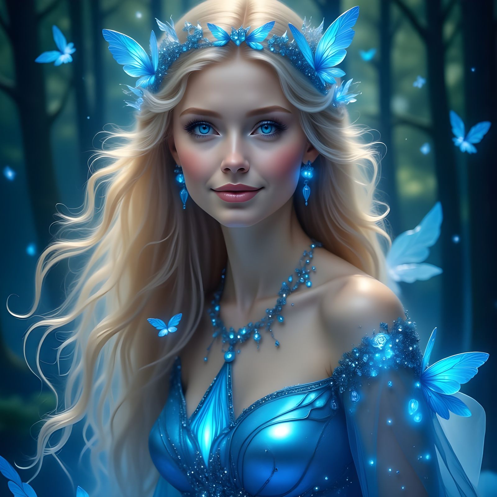 Glowing Norse Goddess in Iridescent Blue