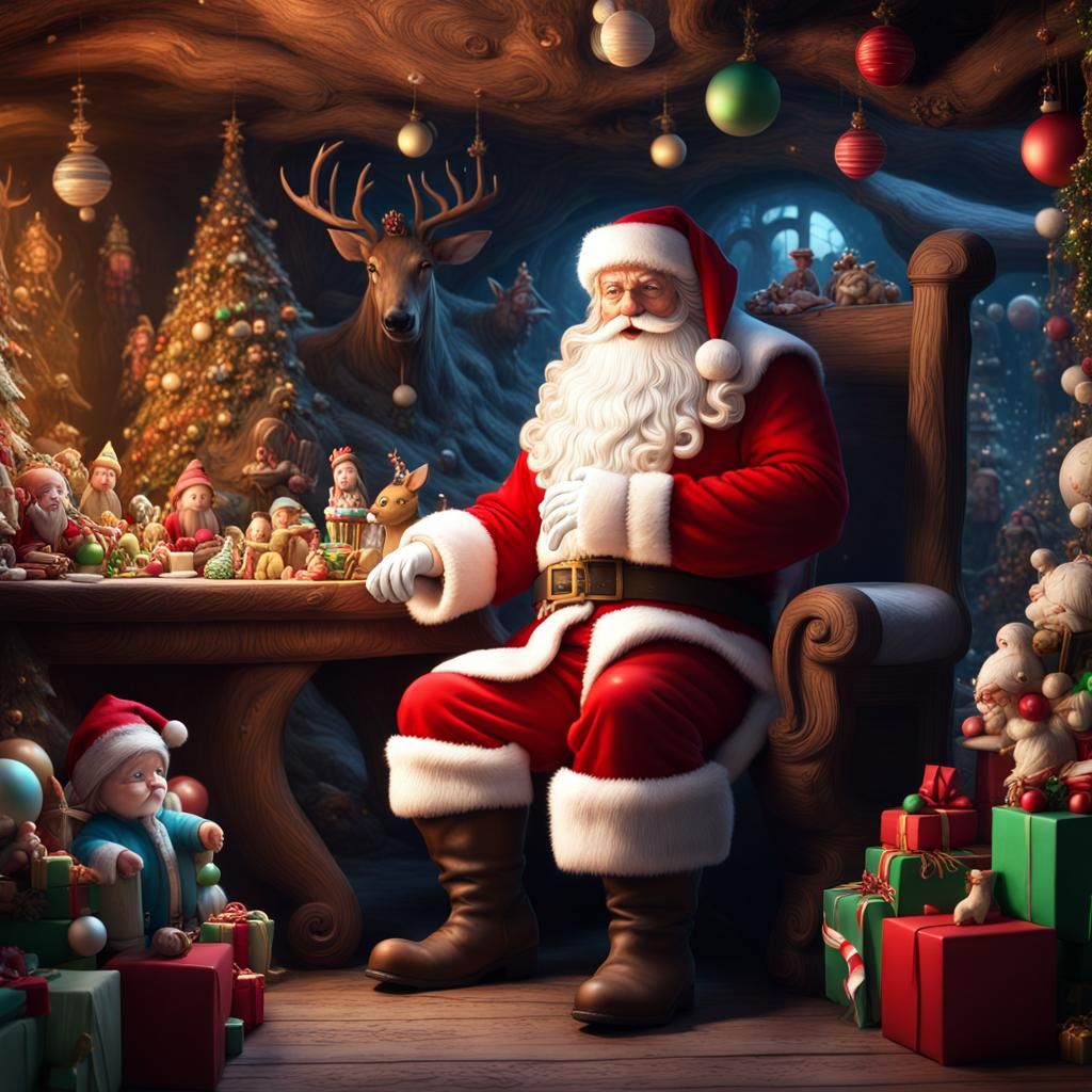 Santa's Grotto: Detailed Matte Painting with Elves