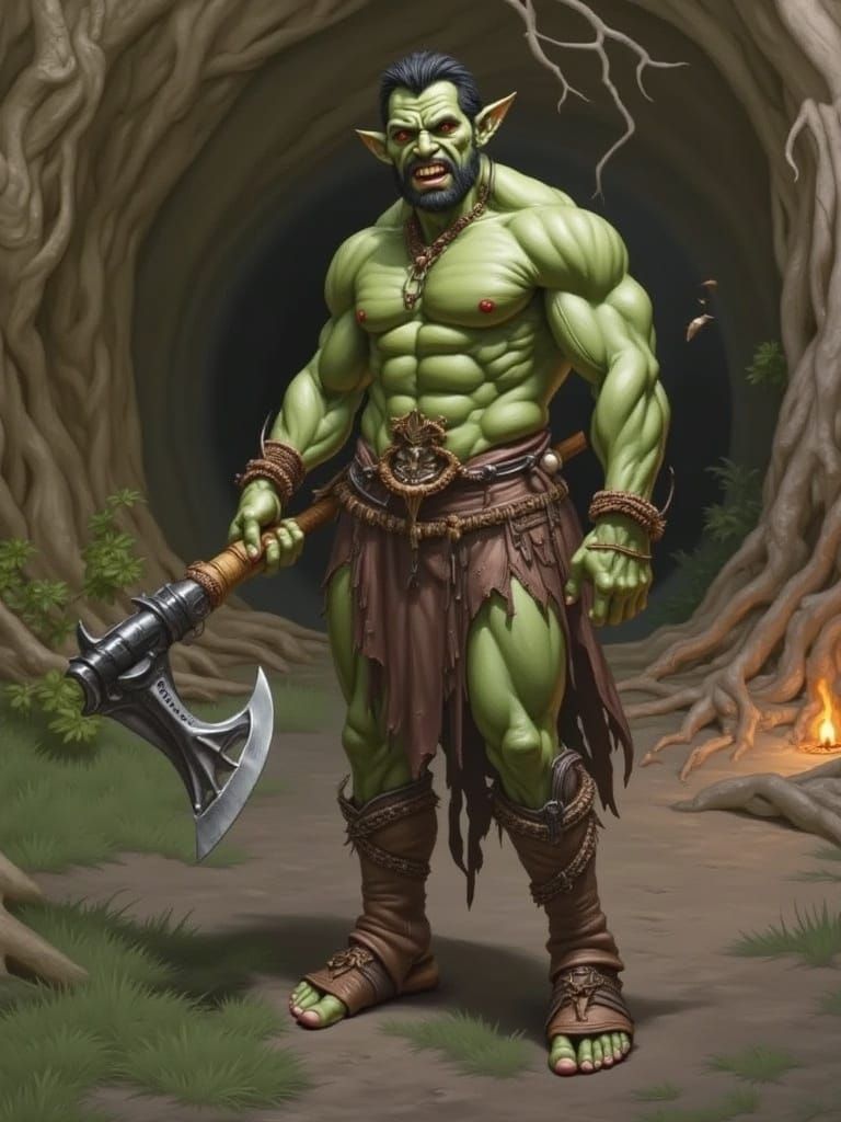 Fearsome Orc Barbarian Illustration in Graphic Style