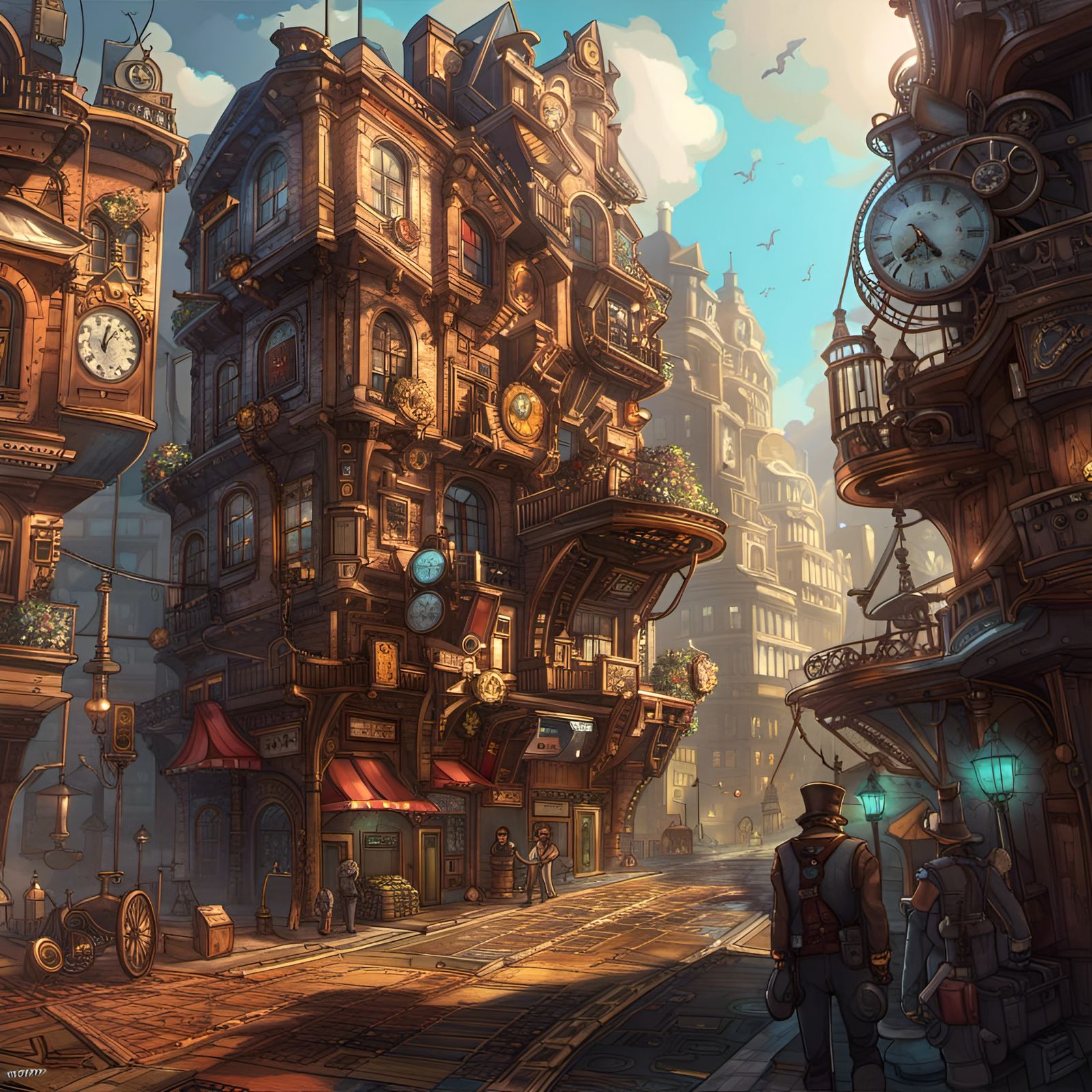 Detailed Hyperrealistic Steampunk City Splash Art