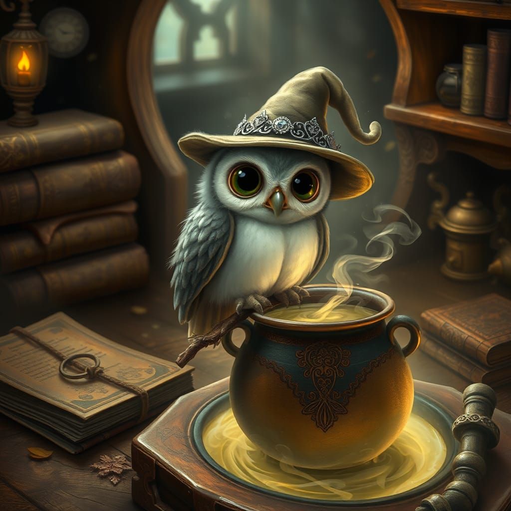 Enchanting Owl Familiar in Fantasy Setting