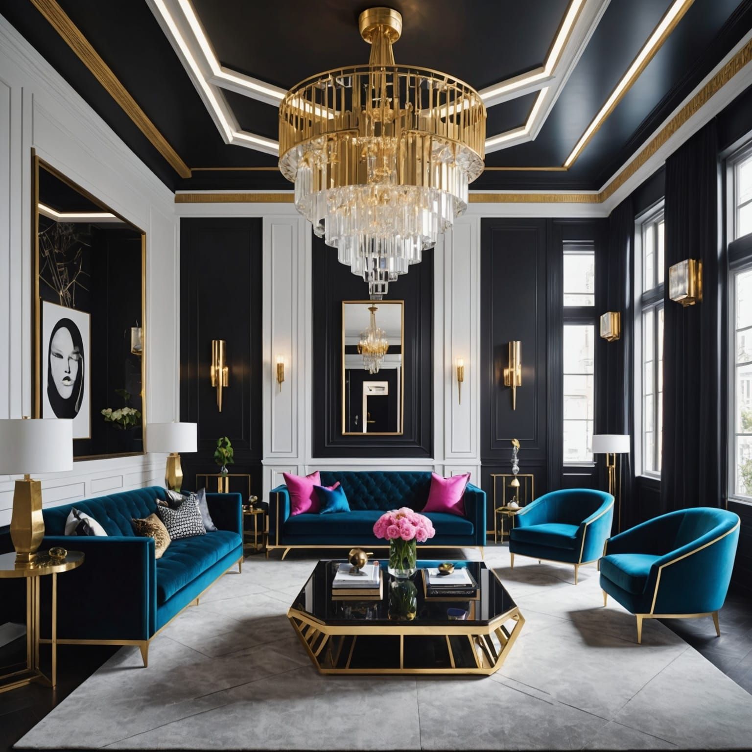 Futuristic Art Deco Room with Neon Lighting