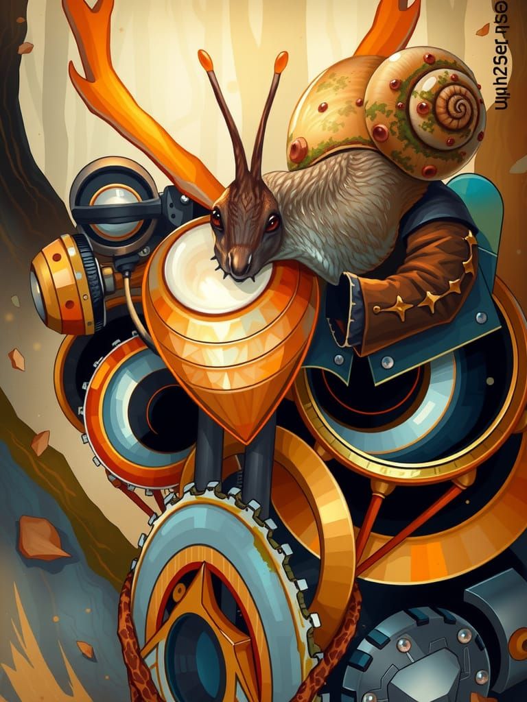 Snail Rider in Abstract Comic Art Style