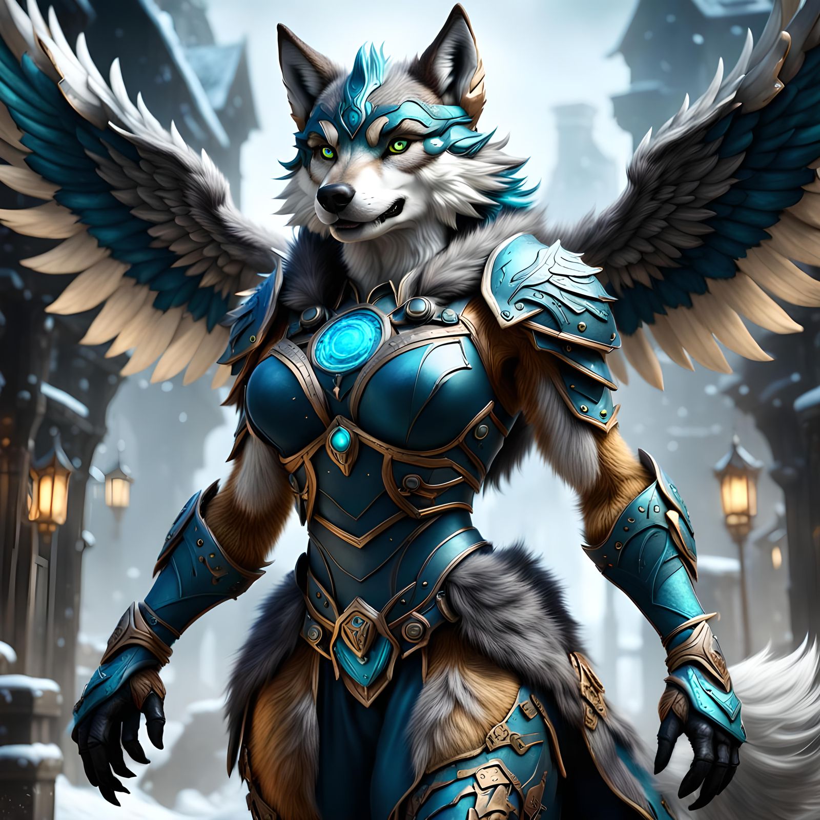 Furry Wolf Valkyrie: Detailed Fantasy Art
