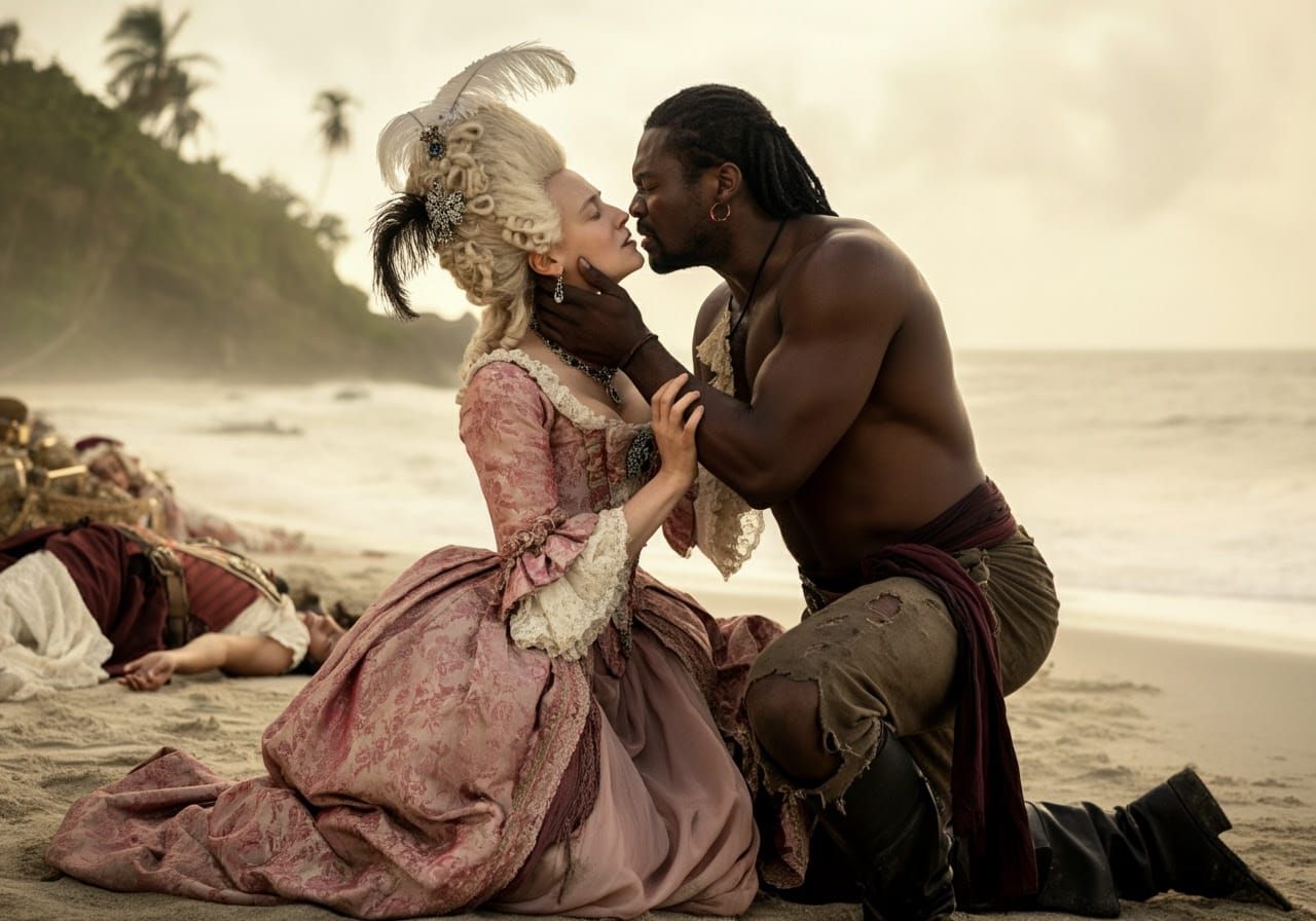 Queen and Pirate's Frenzied Embrace