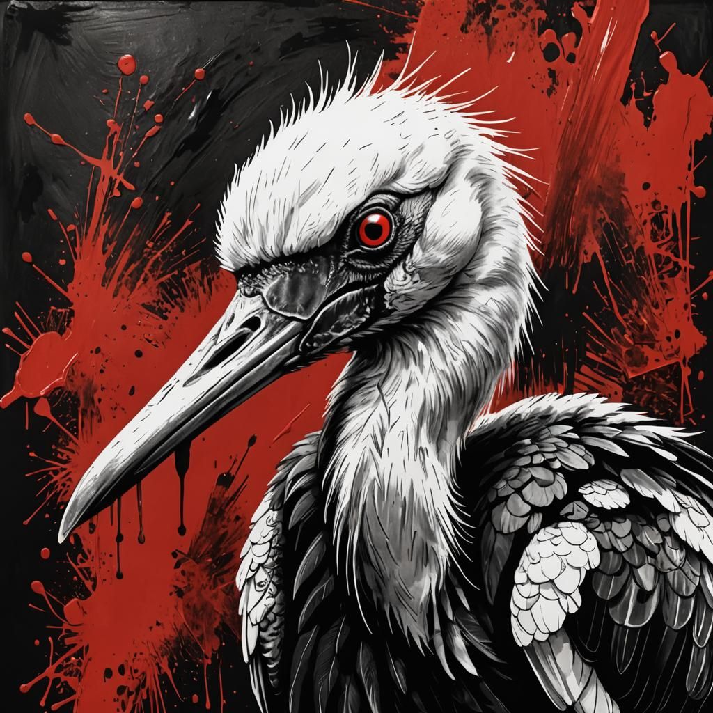 Stork with Metal Band Makeup, Hand-Drawn Art