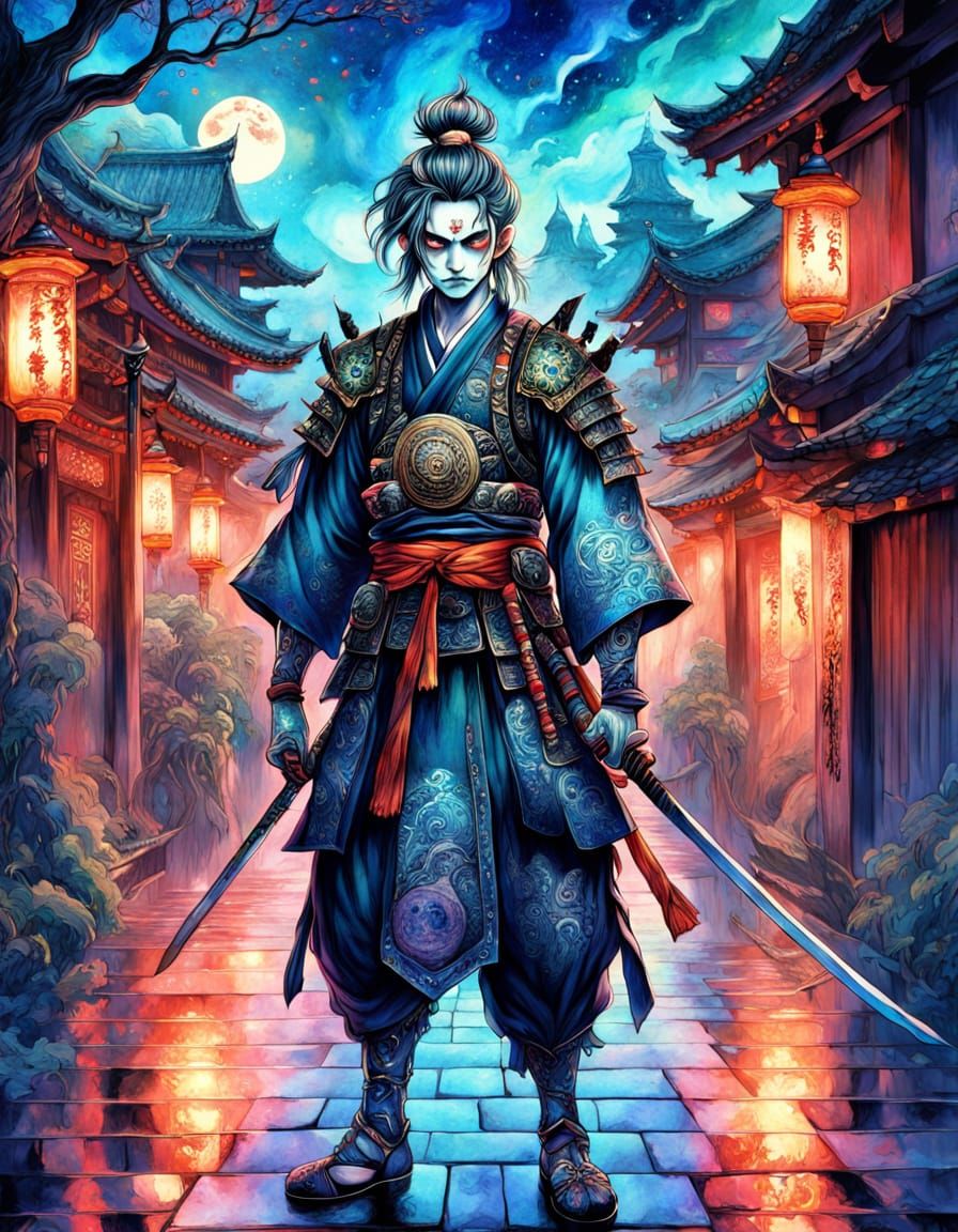 Anime Samurai Zombie Halloween Poster Illustration