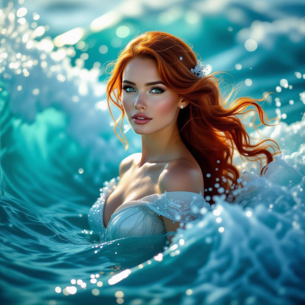 A vibrant illustration of a woman with flowing red hair and ...