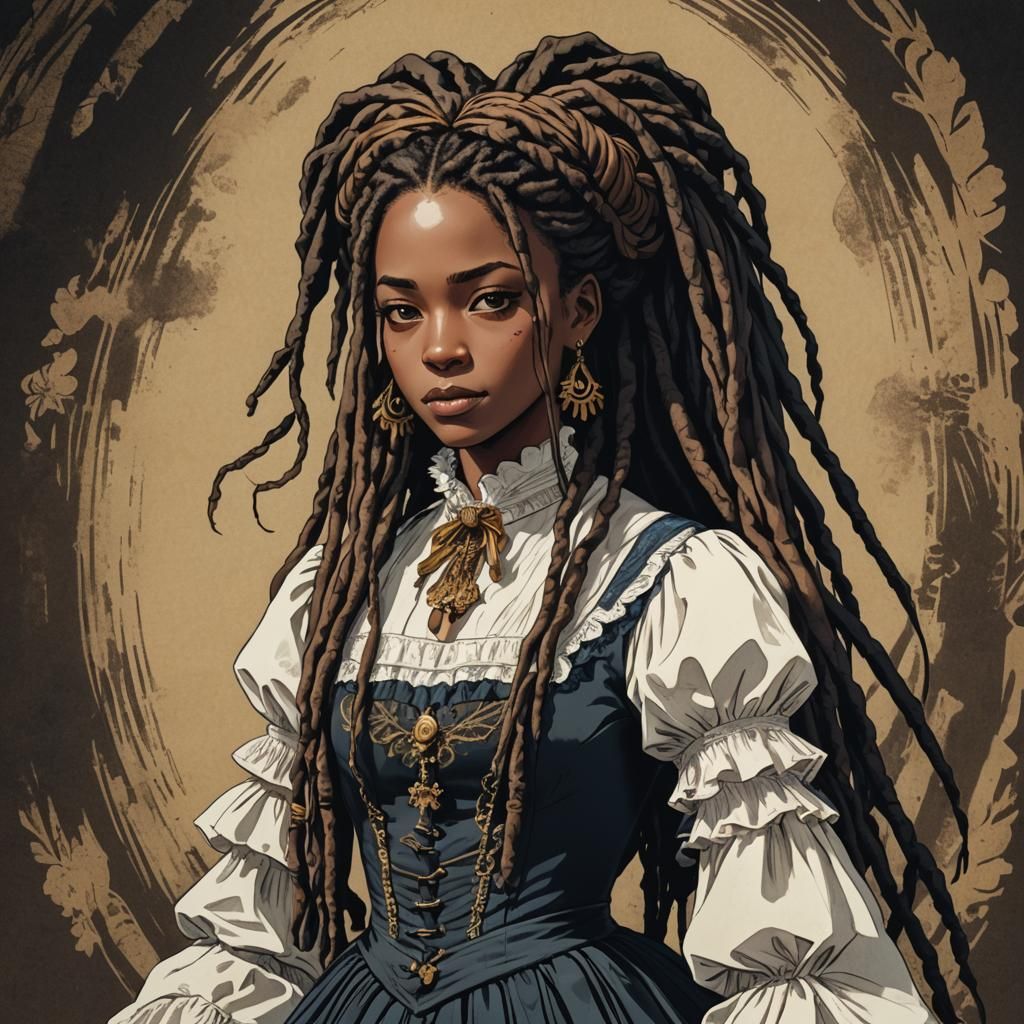 Victorian Black Woman Portrait in Anime Style