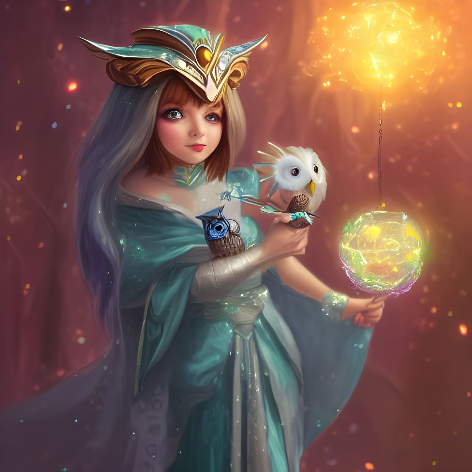 Chibi Owl Sorceress with Candy Weapon