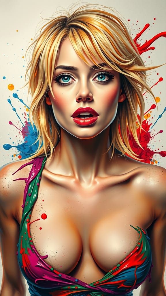 Vibrant Splash Art of Woman Dissolving into Paint