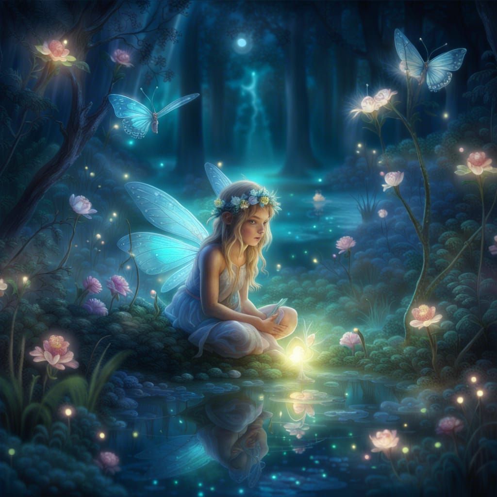 Magical Fairy in a Moonlit Lagoon