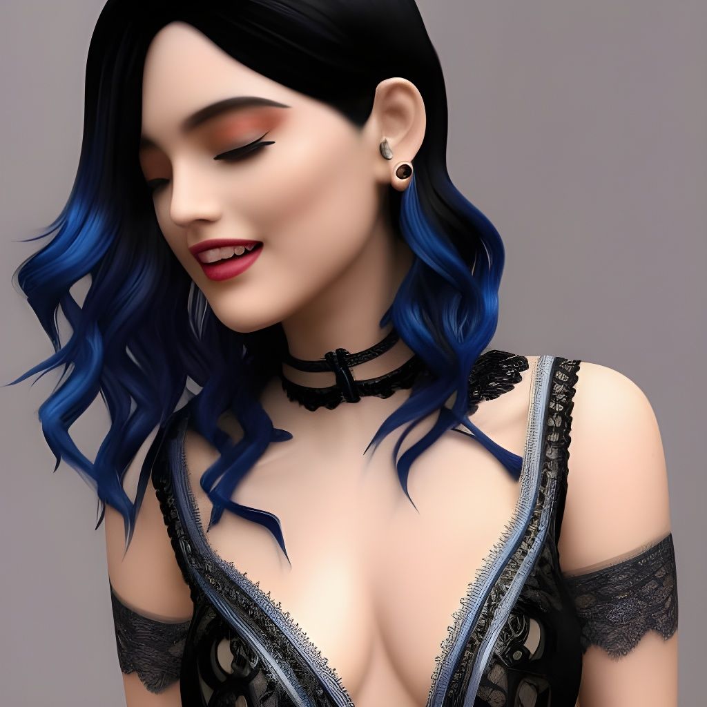 Stunning Woman with Blue-Black Hair in Geometric Style