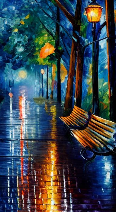 Rainy Park Alley in Paper Collage Style