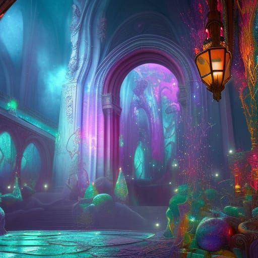 Sparkling Gates to Heaven in Weirdcore Style