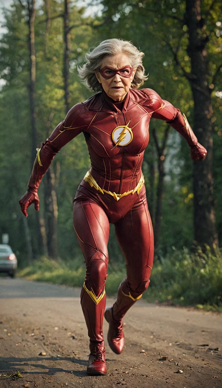 Russian Granny as The Flash: Dynamic Superhero