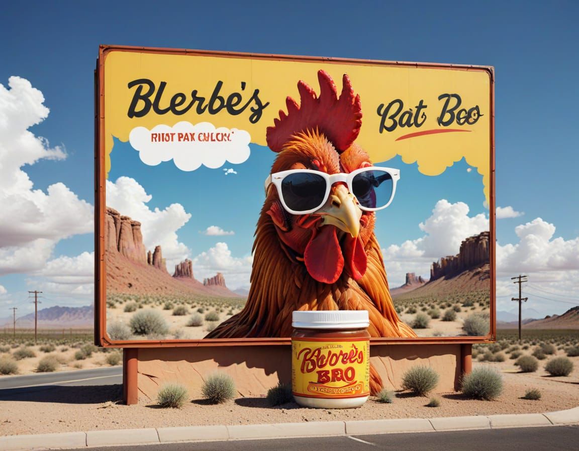 Retro-Style Roadside Billboard Showcases Blerg's Bizarre BBQ...