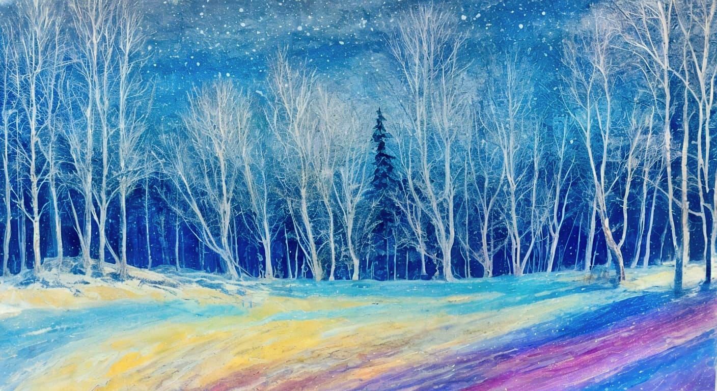 Snowy Landscape Acrylic and Mixed Media Art