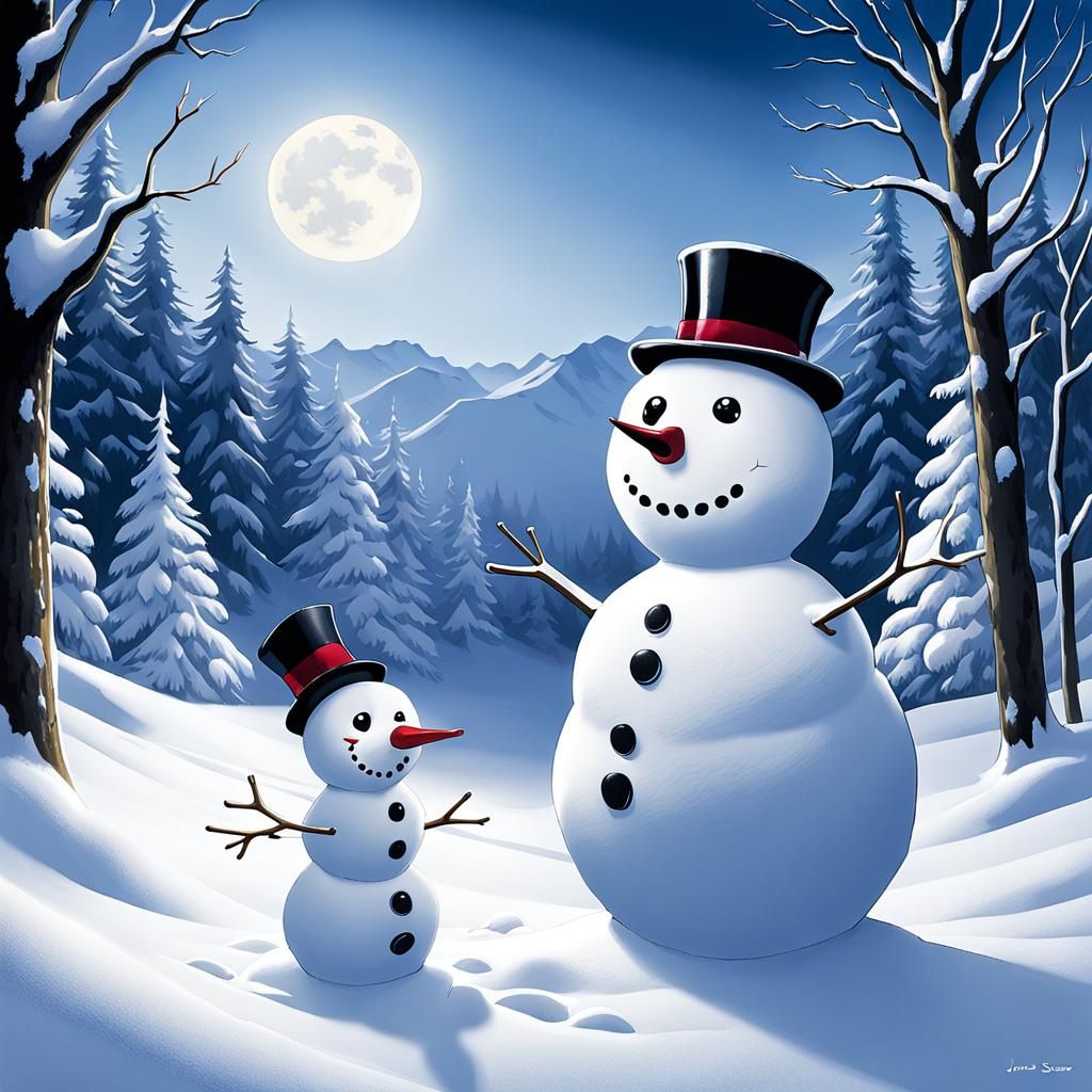 Cartoon Rabbit and Noseless Snowman by Joscha Sauer