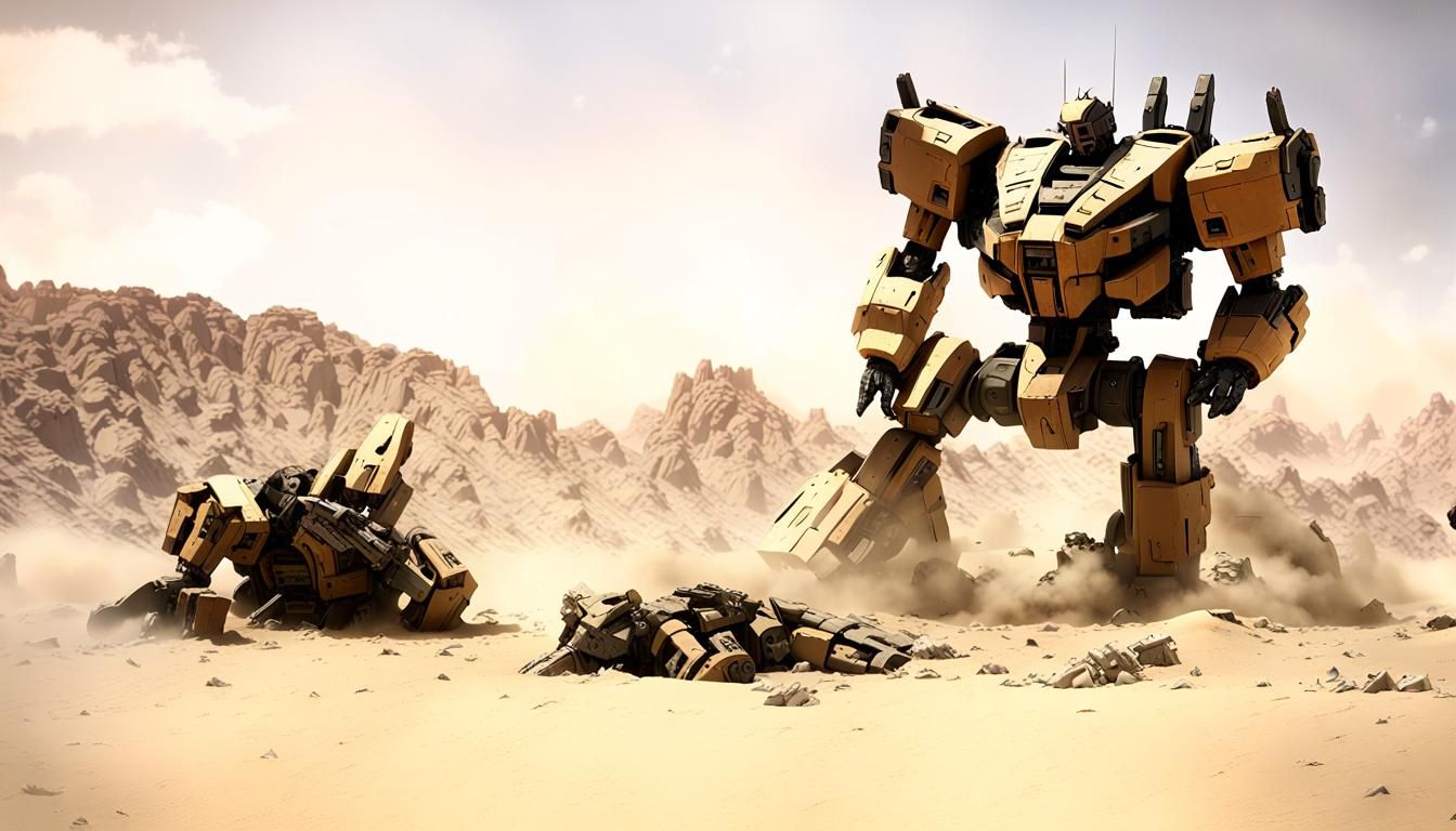 Mech Salvage Operation in a Desert Wasteland