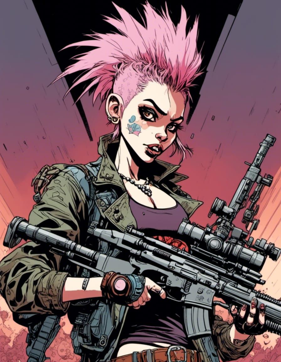 Tank girl art style of jamie hewlett <lora:Comic Style:1.0>