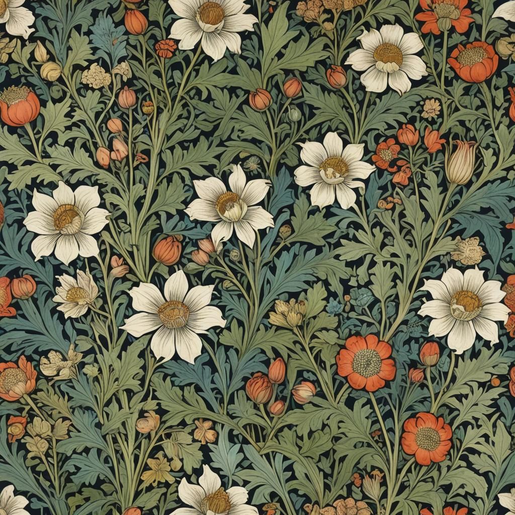 Botanical Art in William Morris Style