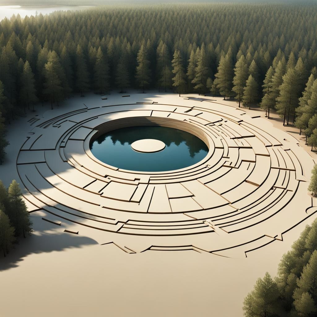 Rotated Lake Surrounded by Forest, Matte Painting