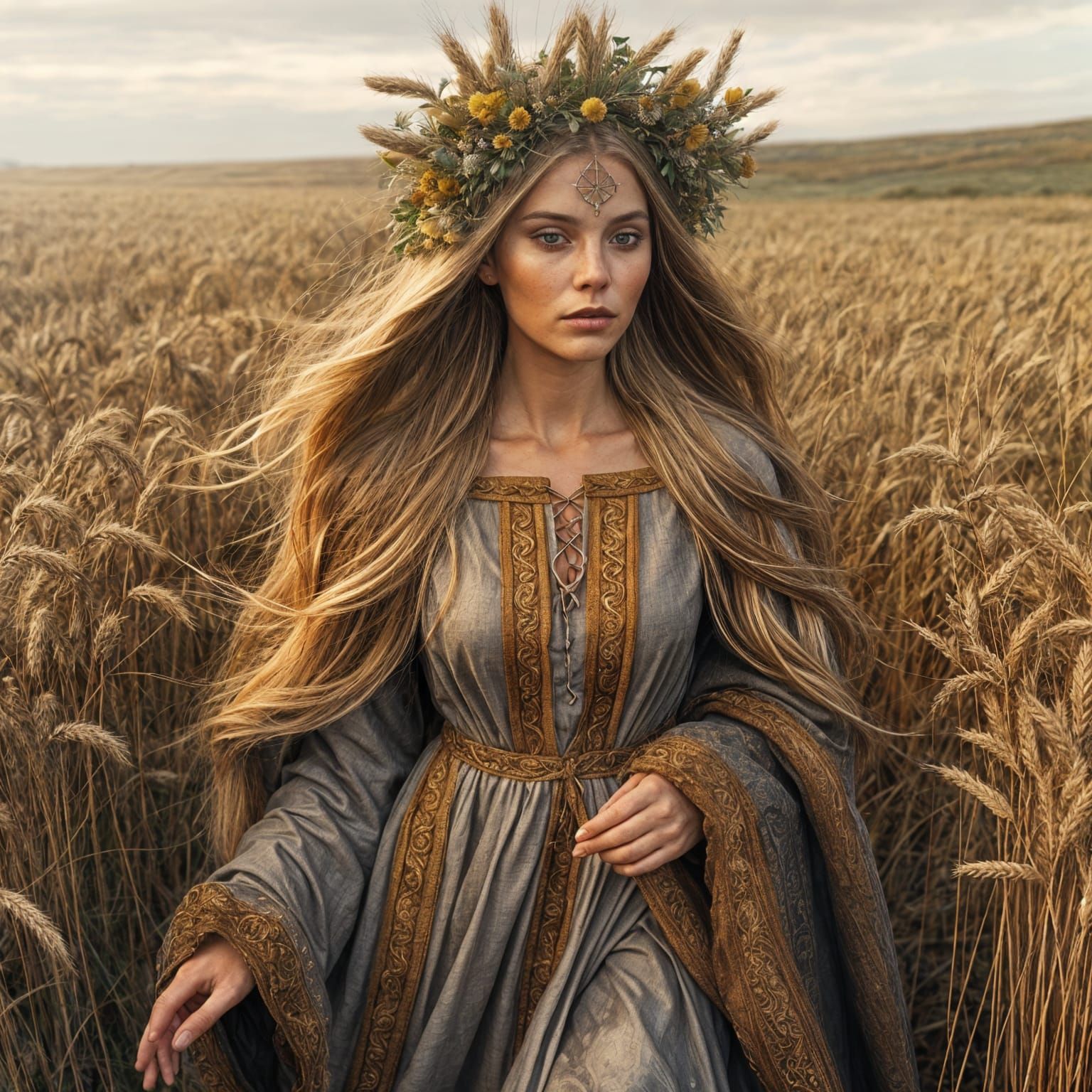Viking Goddess of Fertility in Golden Wheat Field