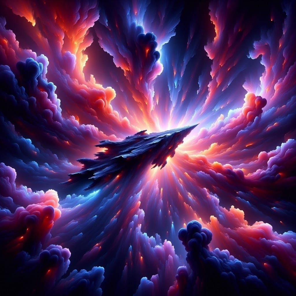 Spaceship Soaring Through Wormhole in Purple Hues