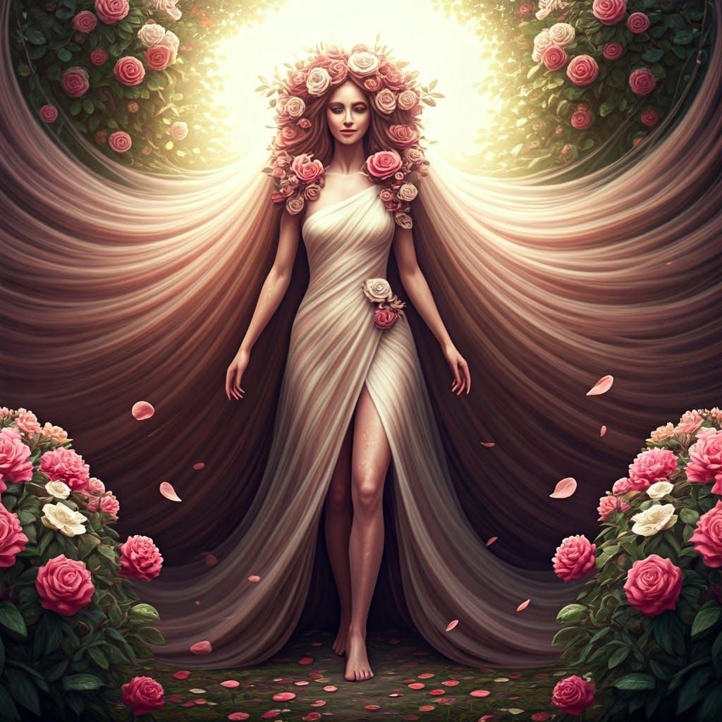 Dreamlike Dryad in Rose Garden