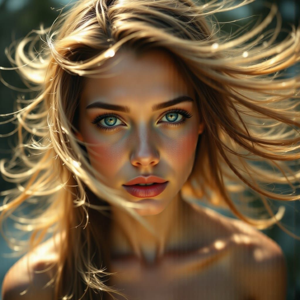 Hyper-Realistic Portrait of a Woman in the Wind