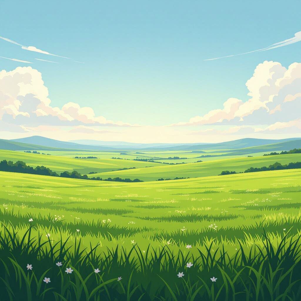 2D Game Background: Lush Grassland Plains with Rolling Hills