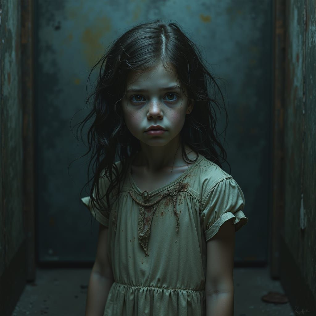 Haunting Girl Disappearing into Darkness in Realist Style