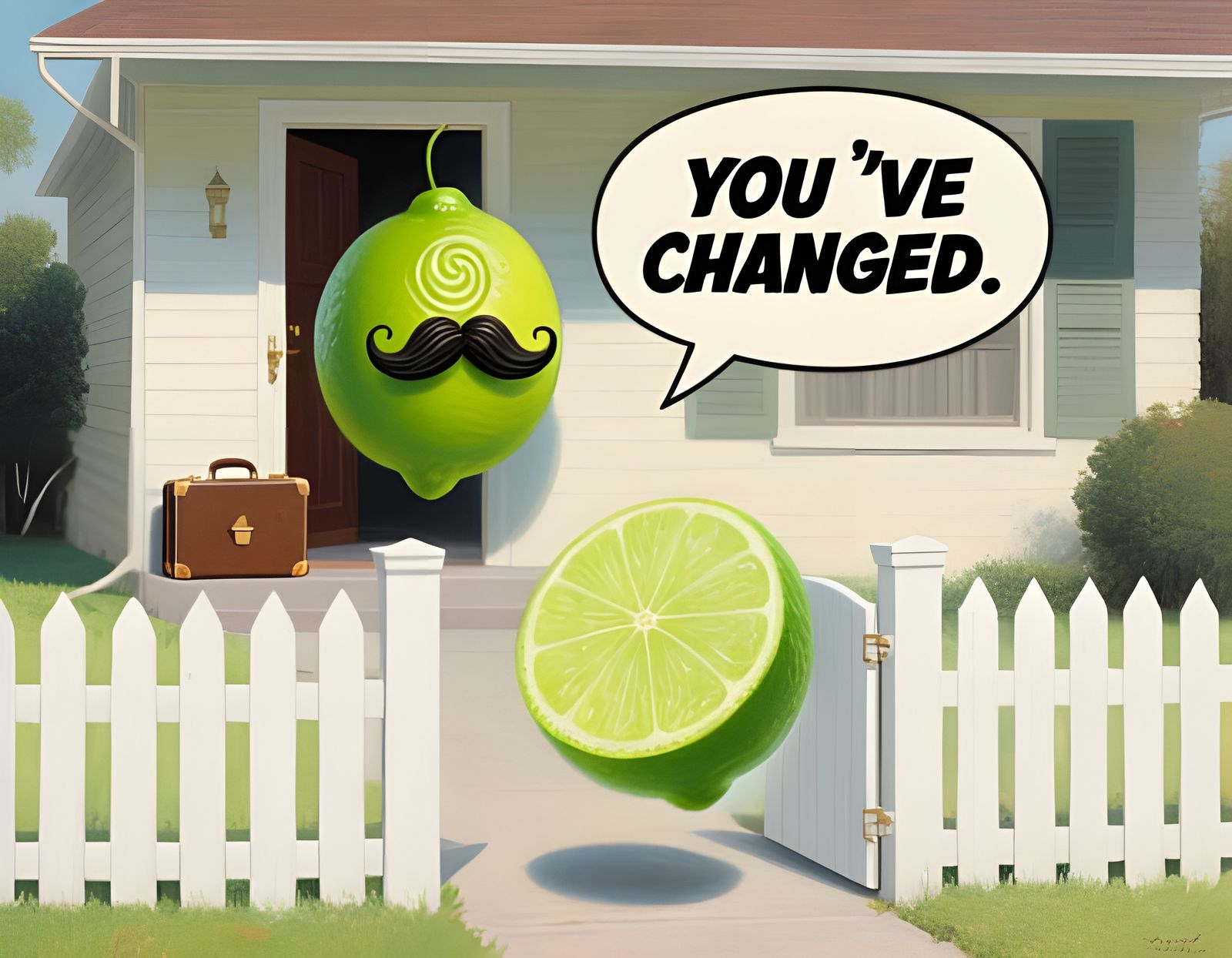 Surreal Giant Limes Invade 1960s Home